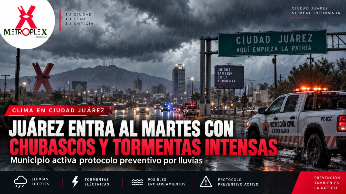 Juárez entra al martes con chubascos y tormentas intensas; Municipio activa protocolo preventivo