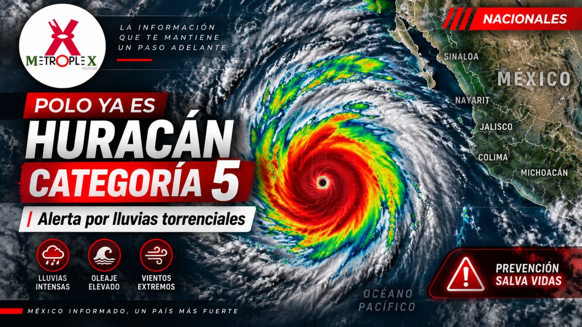 Polo alcanza categoría 5 frente al Pacífico mexicano y activa alertas por lluvias torrenciales