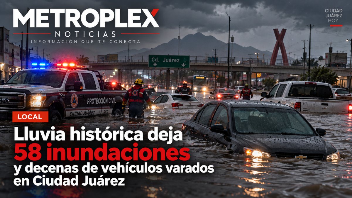 Lluvia histórica deja 58 inundaciones y decenas de vehículos varados en Ciudad Juárez